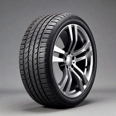 Black car tire on alloy wheel