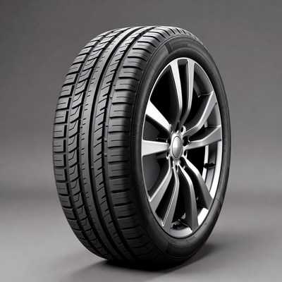 Black car tire on alloy wheel