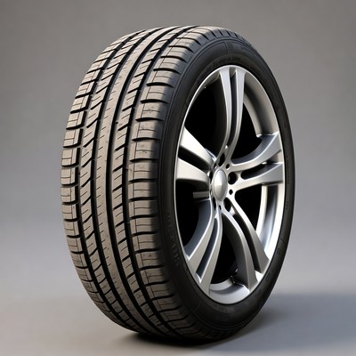 Silver alloy wheel with black tire