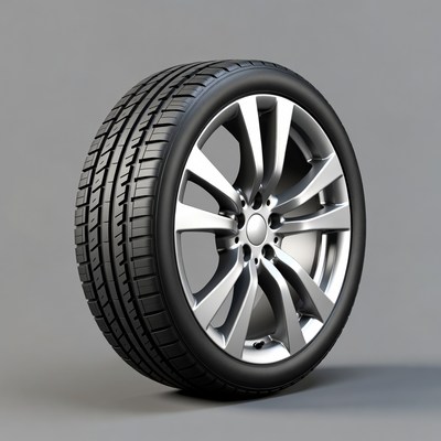 Silver alloy wheel with black tire