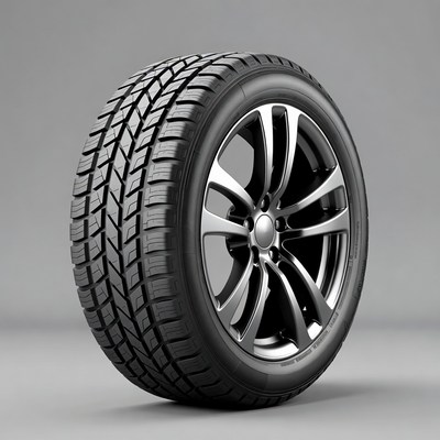 Black winter tire on alloy wheel