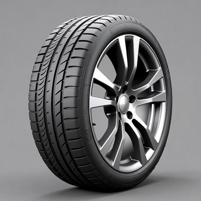 Black car tire on alloy wheel