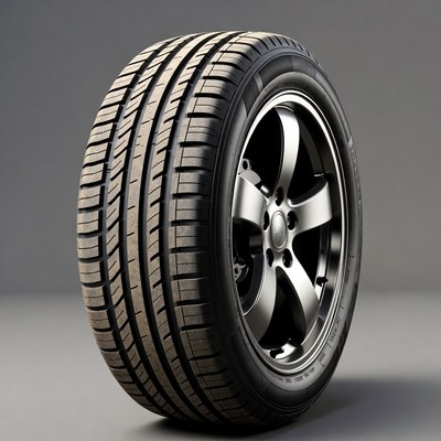 Black car tire on alloy wheel