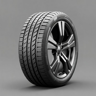Black car tire on alloy wheel