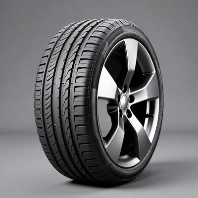 Black car tire on alloy wheel