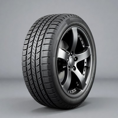 Black Car Tire on Alloy Wheel