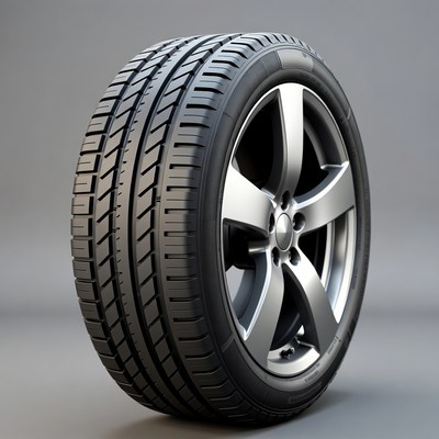 Car tire on alloy wheel
