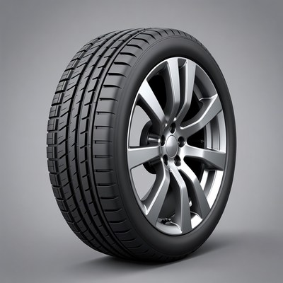 Black car tire on alloy wheel