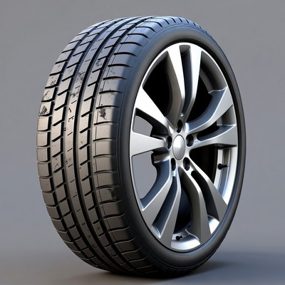 Worn Car Tire on Alloy Wheel