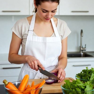 Woman chopping vegetables in kitchen