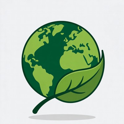 Green Earth Planet with Leaf