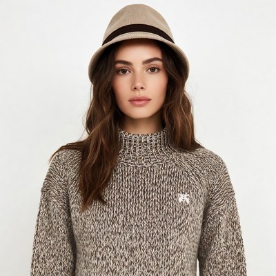 Woman wearing beige fedora hat