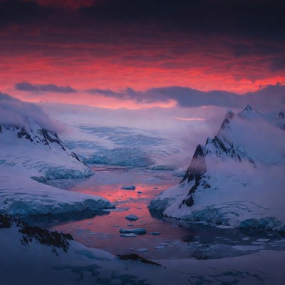 Antarctic Glacier at Sunset