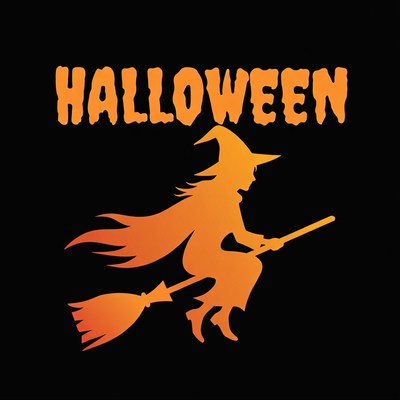 Halloween Witch Flying on Broomstick