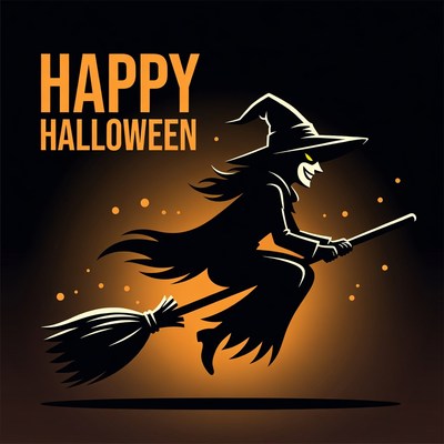 Flying Witch Happy Halloween Illustration