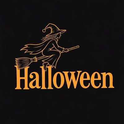 Witch Flying on Broomstick Halloween Illustration