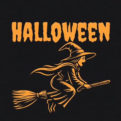 Halloween Witch Flying on Broomstick