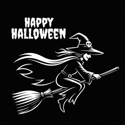 Witch Flying on Broom Happy Halloween