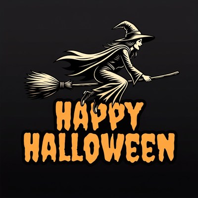 Flying Witch Happy Halloween Illustration