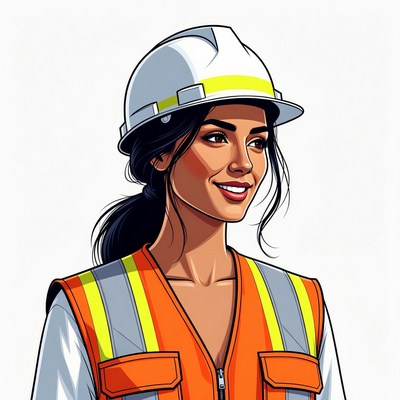 Smiling woman in hard hat and vest