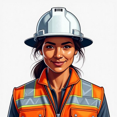 Smiling Latina woman in hard hat vest