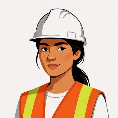Asian woman in hard hat and vest