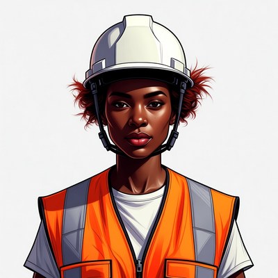 African-American woman in hard hat and vest