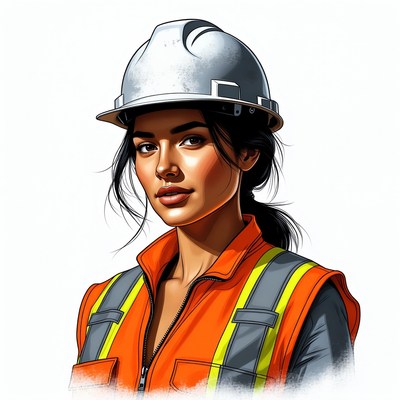 Woman in hard hat and safety vest