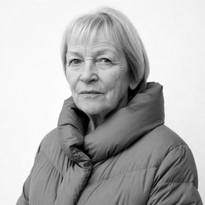 Elderly woman in puffer jacket