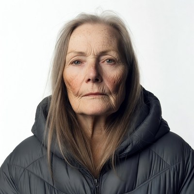 Elderly woman in hooded jacket
