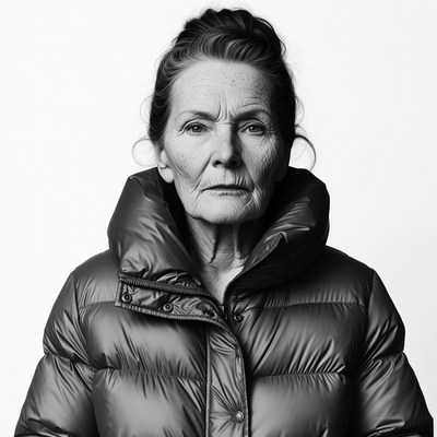 Elderly woman in puffer jacket