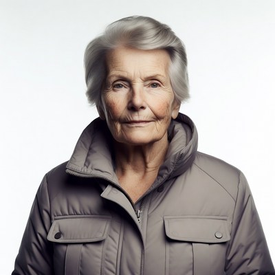 Elderly woman in gray jacket