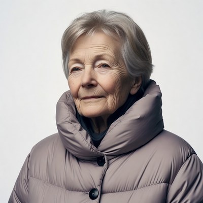Elderly woman in gray puffer jacket