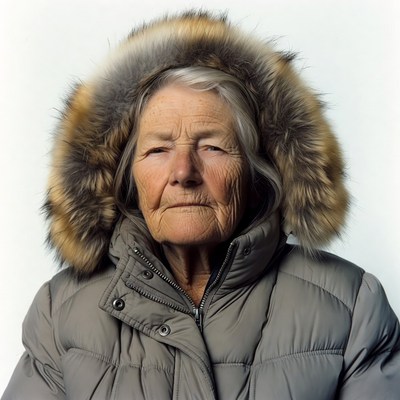 Elderly woman in fur hood jacket