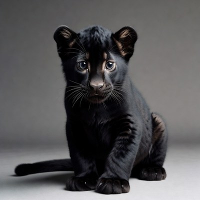 Cute black panther cub sitting