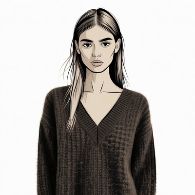Woman in V-neck Sweater Illustration