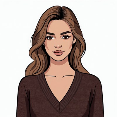 Beautiful woman in brown V-neck sweater