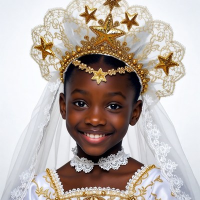 African girl in ornate gold star crown