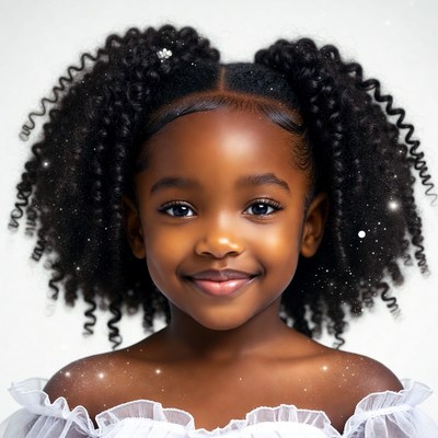 Smiling Black girl with curly pigtails