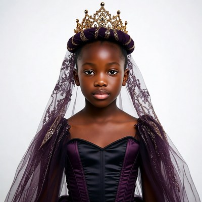 African girl in purple crown and gown