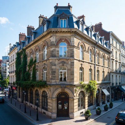 Historic French Corner Building with Ivy