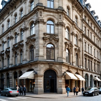 Ornate Corner Building with People