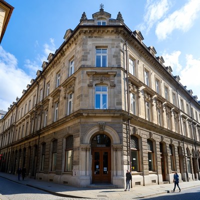 Ornate Corner Stone Building Street View
