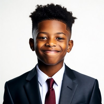 Smiling African-American boy in suit