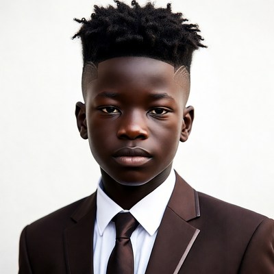 African boy in maroon suit