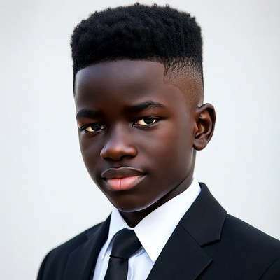 African boy in black suit