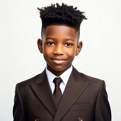 African-American boy in brown suit