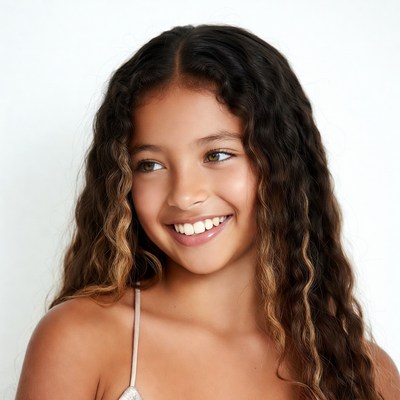 Smiling mixed-race girl with curly hair