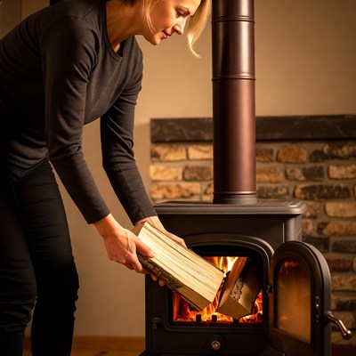 Woman adding book to fireplace