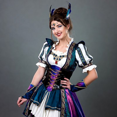 Woman in fantasy peacock costume